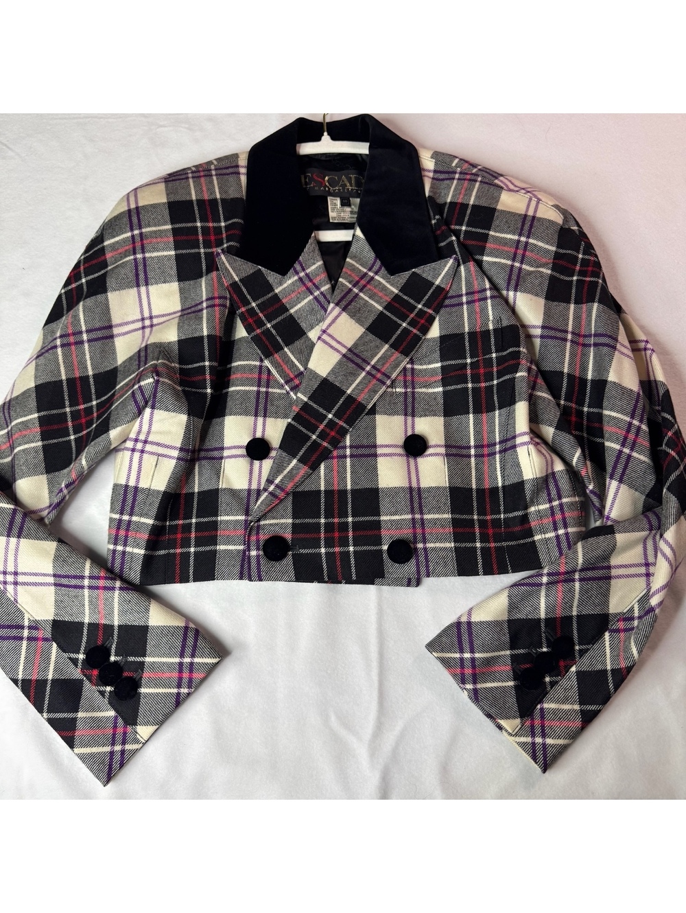 Escada Women's Cropped Plaid Wool Blazer Size 38